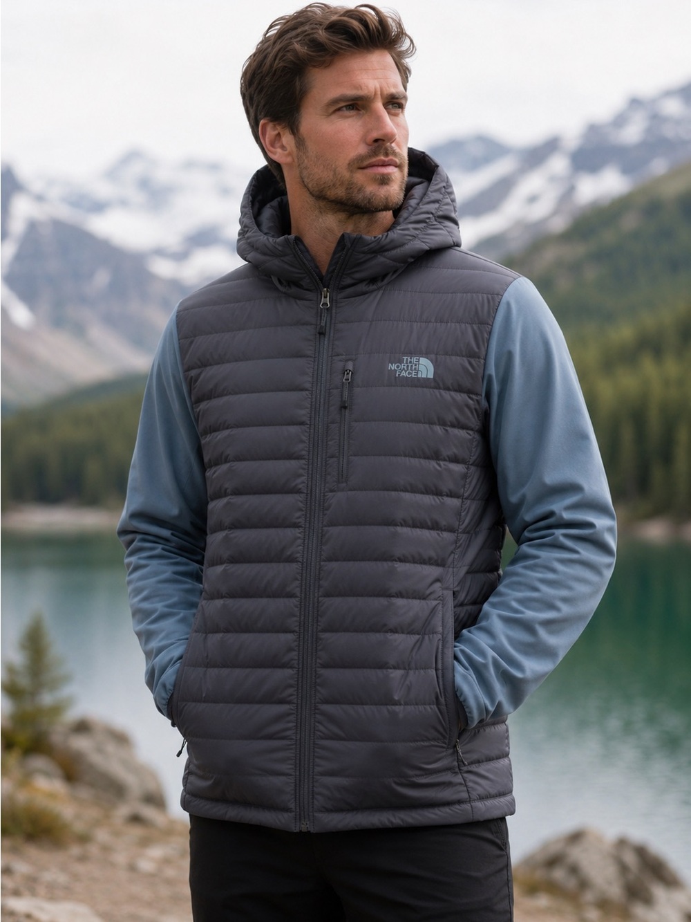 The North Face Men’s XXL Hooded Packable Puffer Vest - Charcoal Gray Like new